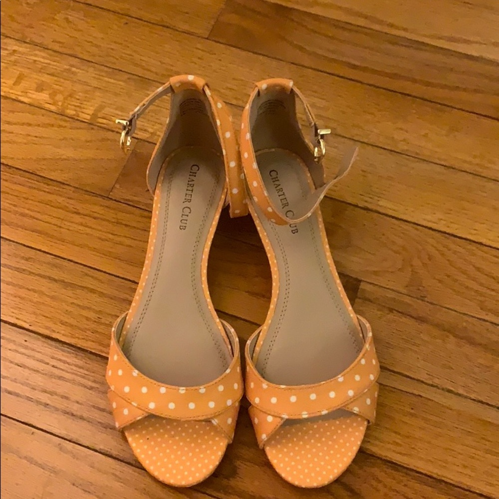 Charter Club polka dot orange sandals. No tag.